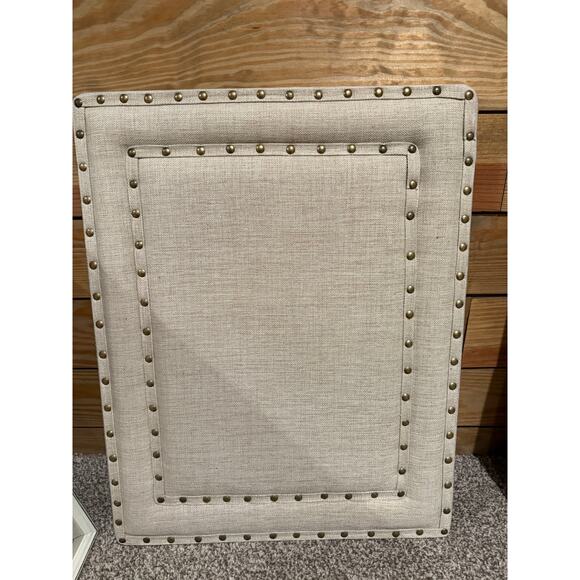 Decorative Bulletin Pin Board Beige Linen Nailhead Trim - Picture 1 of 3